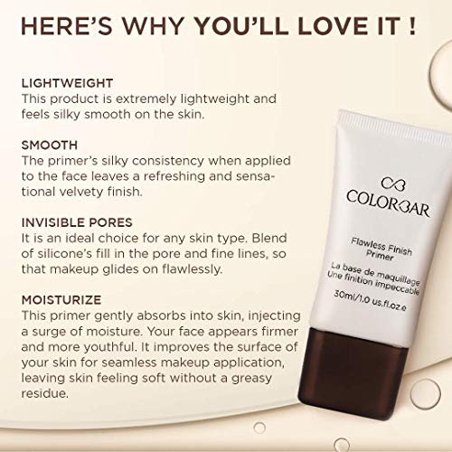 Colorbar Cosmetics Flawless Finish Primer 30 ml, Transparent |Moisturizes Skin | Gel based light weight formula |Provides Radiant & Smooth Finish primer from Colorbar