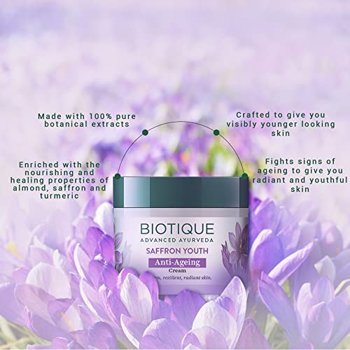 Biotique Bio Saffron Dew Youthful Moisturizer Cream | Protects Skin Cells | Prevents Ageing And Retains Youthful Glow | 100% Botanical Extracts | Suitable For All Skin Types | 50G Moisturizer from Biotique