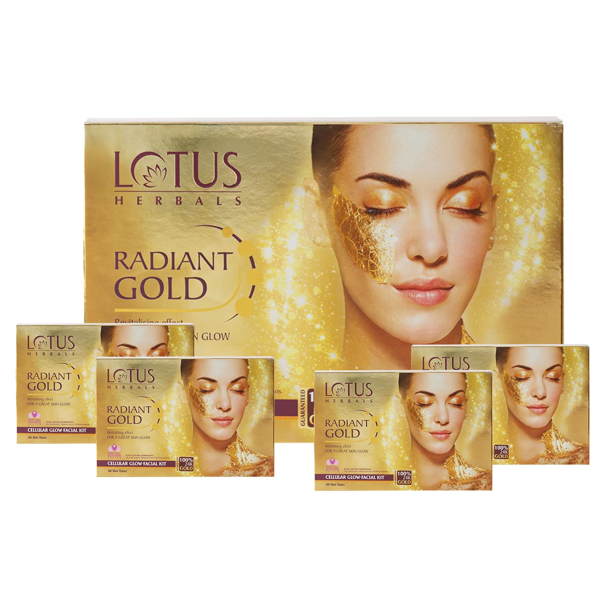 Lotus Radiant Gold Facial Kit for instant glow with 24K Pure Gold & Papaya ,4 easy steps (4 use) 1 Count (Pack of 1) from Lotus