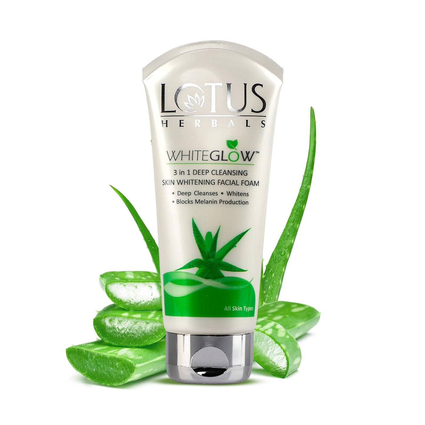 Lotus Herbals WhiteGlow 3 in 1 Deep Cleansing Facial Foam I Deep Cleansing formula I Acne-control I Non-drying I Fades dark spots I with Alpha Arbutin & Saxifraga extracts I Suits all skin types I Women & Men I 100ml from Lotus