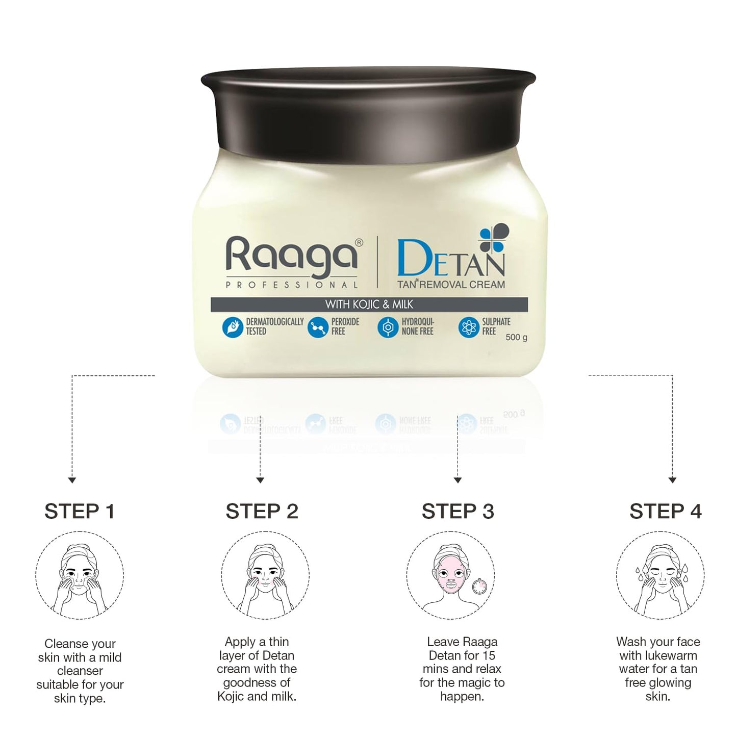 Raaga Professional De-Tan Pack | Tan Removal Cream with Kojic and Milk | Dermatologically Tested, Peroxide Free, Hydroquinone Free, Sulphate Free (500 gm) from Raaga Professional