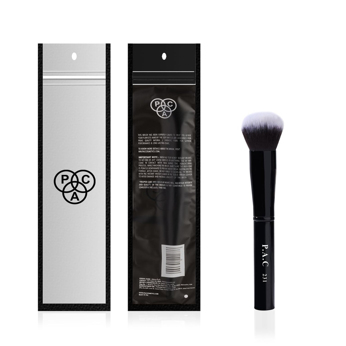 PAC Foundation Blending Brush 231 | Synthetic Bristle Makeup brush | Face Brush for Cream, Liquid And Powder Formulation | Medium Coverage Application | Black - 1 Brush from PAC