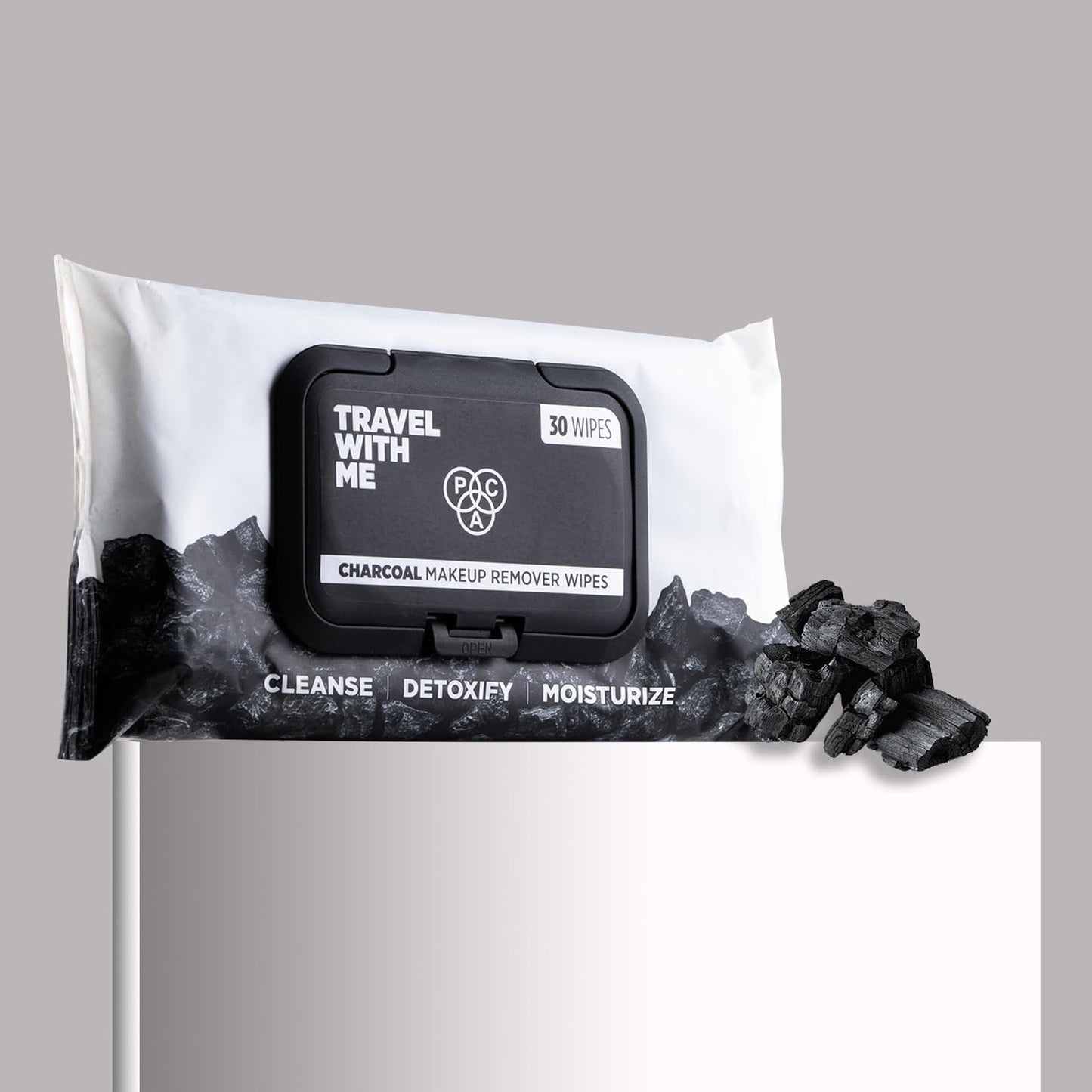 PAC Travel With Me Charcoal Wet Wipes for Face with Charcoal powder, Vitamin E & Glycerin | Cleansing and Hydrating Facial Wipes | Moisturizing Makeup Remover for Oily & Combination Skin | 30 Wipes from PAC