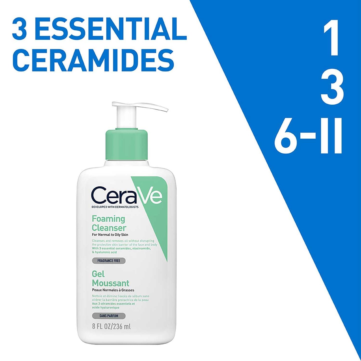 CeraVe Foaming Cleanser For Normal To Oily Skin (236ml) - Dermatologist-Developed Facewash | Non-Comedogenic And Fragrance-Free Cleansers For Acne-Prone Skin cleansing foam from cerave