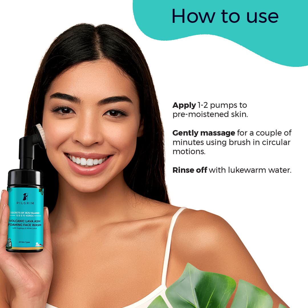 Pilgrim Korean Volcanic Lava Ash Foaming Face Wash with Built In Brush for Deep Cleansing | Korean Skin Care Products | 100% Safe on All Skin Types | For Men & Women | SLS & Paraben Free | 120 ml face Wash from Pilgrim