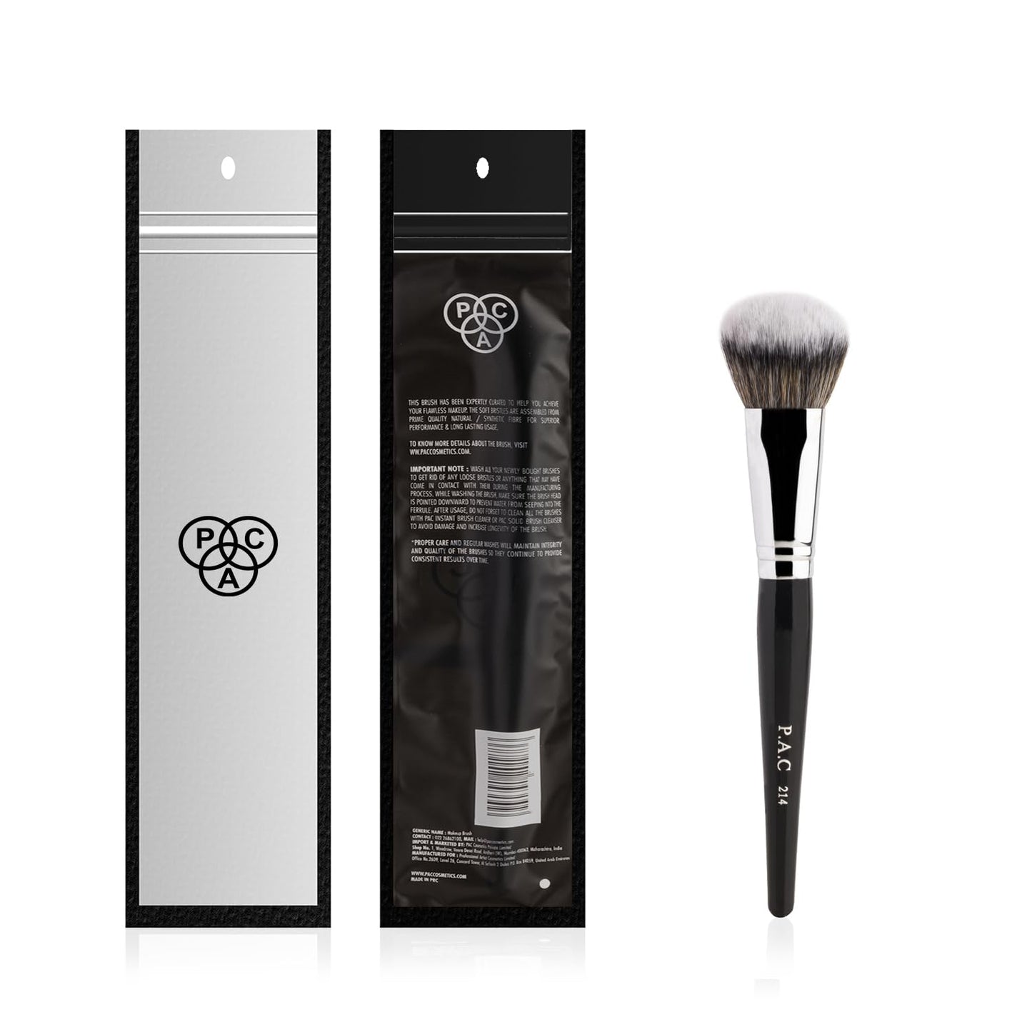 PAC Blush Brush 214 | Synthetic Bristle Makeup brush | Blending Brush for Setting Powder Formulation | Medium Coverage Application | Black - 1 Brush from PAC