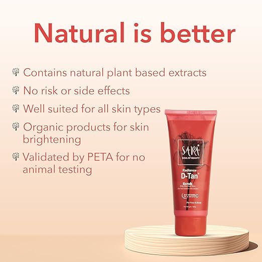 SARA Radiance D-TAN® Scrub, 100gm | De-Tan Pack for TAN Removal and skin exfoliator| Suitable for Men and Women Face Scrub from SARA BEAUTY