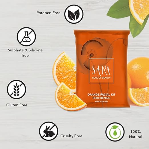 SARA Orange Facial Kit for Skin Cleansing & Brightening, 40gm | For Single Use facial Kits from SARA BEAUTY