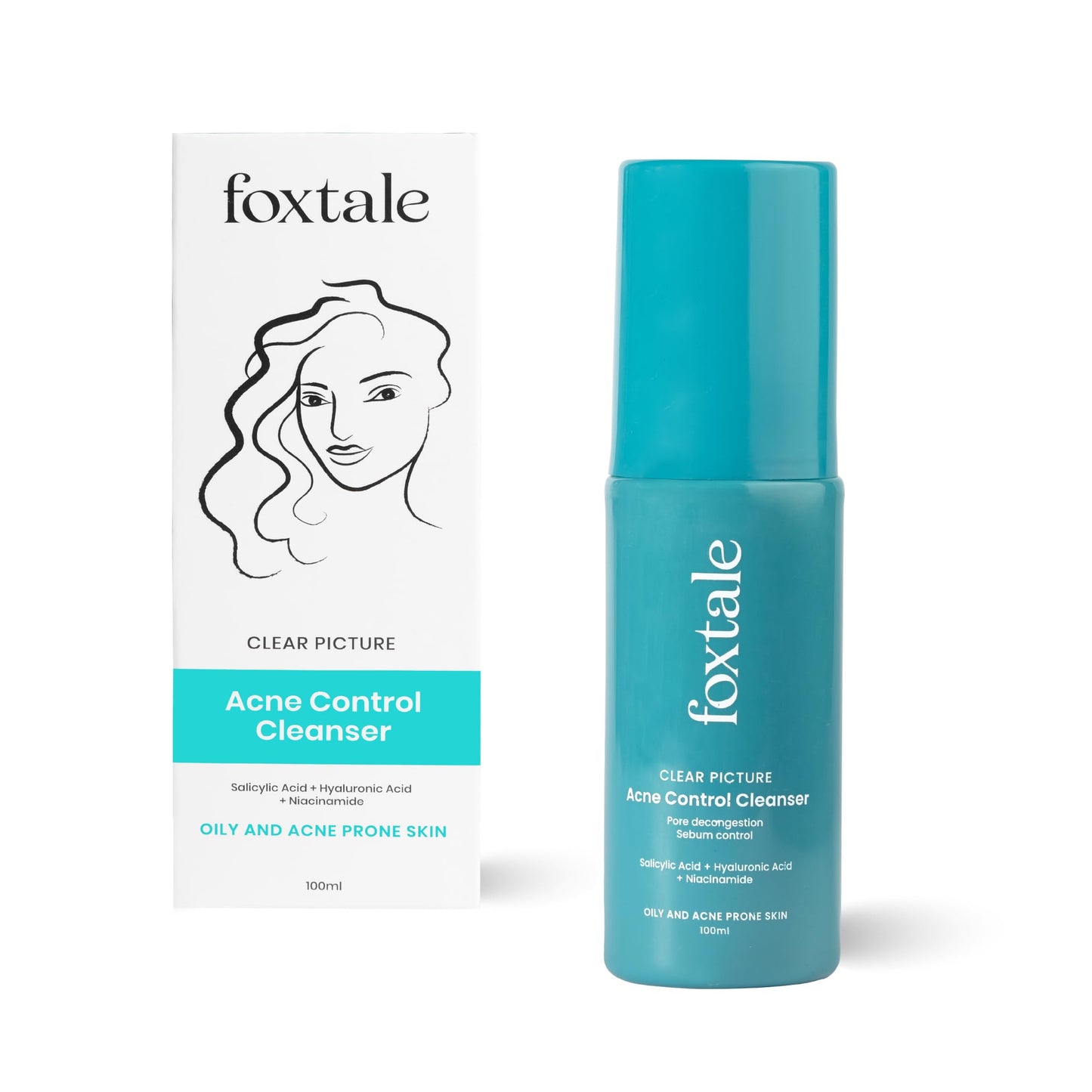 Foxtale 2% Salicylic Acid Face Wash for Oily & Acne Prone Skin with Niacinamide, Hyaluronic Acid | Anti Acne Cleanser for Oil Control | Reduces Pimples and Breakouts | Men & Women- 100 ml from FoxTale