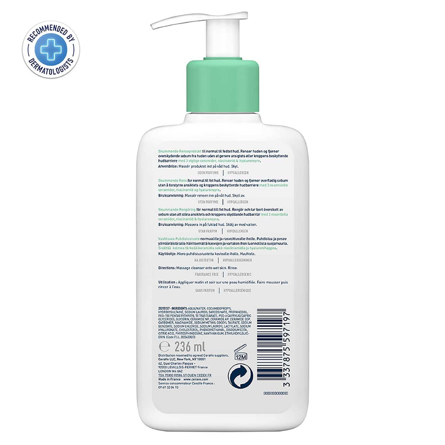 CeraVe Foaming Cleanser For Normal To Oily Skin (236ml) - Dermatologist-Developed Facewash | Non-Comedogenic And Fragrance-Free Cleansers For Acne-Prone Skin cleansing foam from cerave