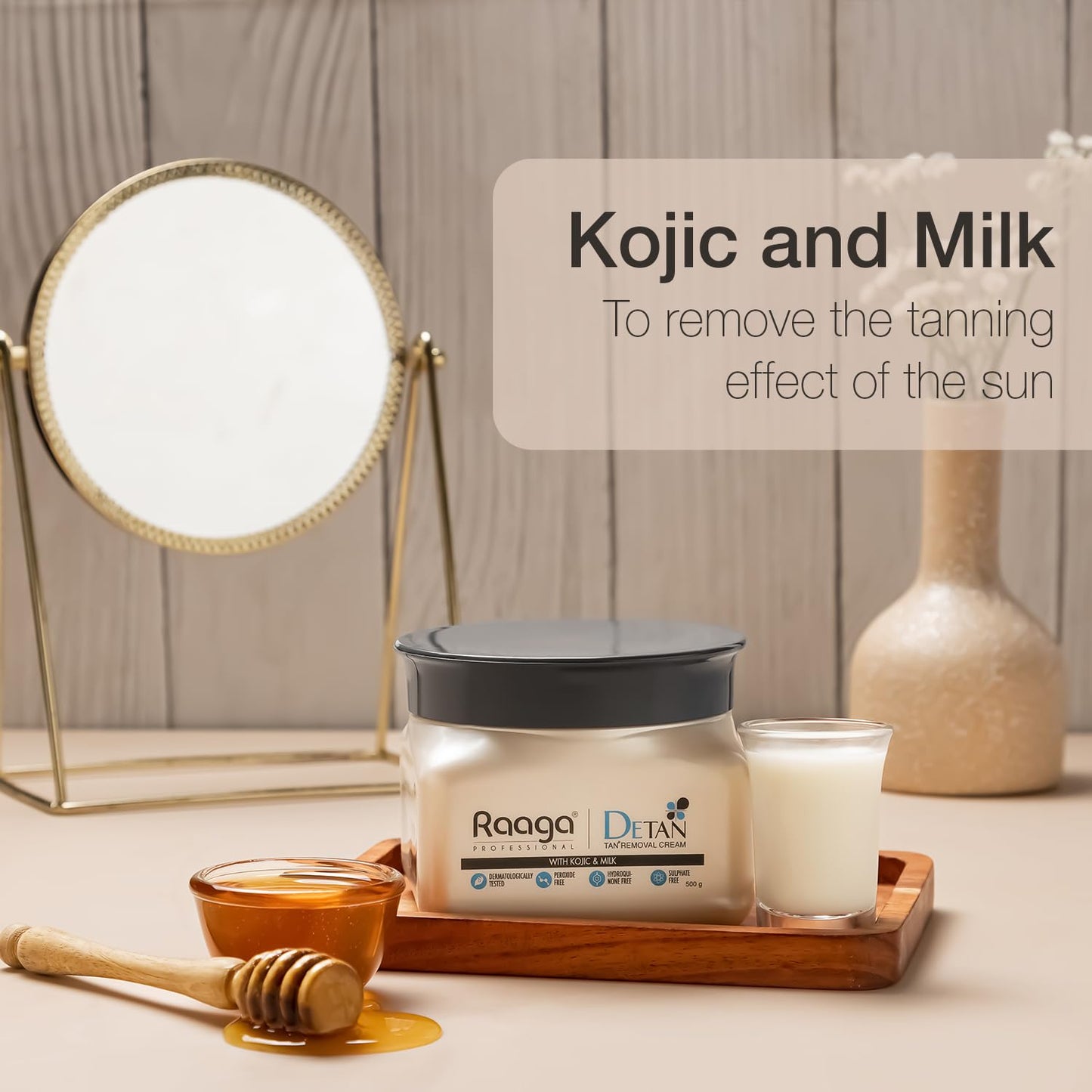 Raaga Professional De-Tan Pack | Tan Removal Cream with Kojic and Milk | Dermatologically Tested, Peroxide Free, Hydroquinone Free, Sulphate Free (500 gm) from Raaga Professional