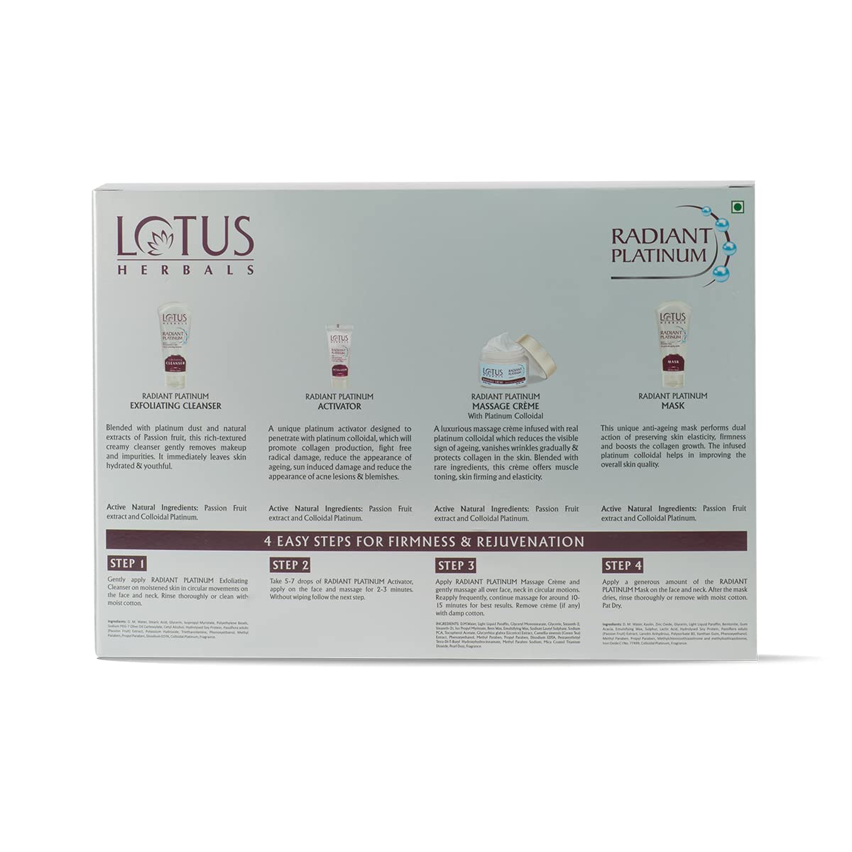 Lotus Herbals Radiant Platinum Anti-Ageing Facial Kit With 4 Easy Steps (Multiple Use)1 Count (Pack of 1) from Lotus