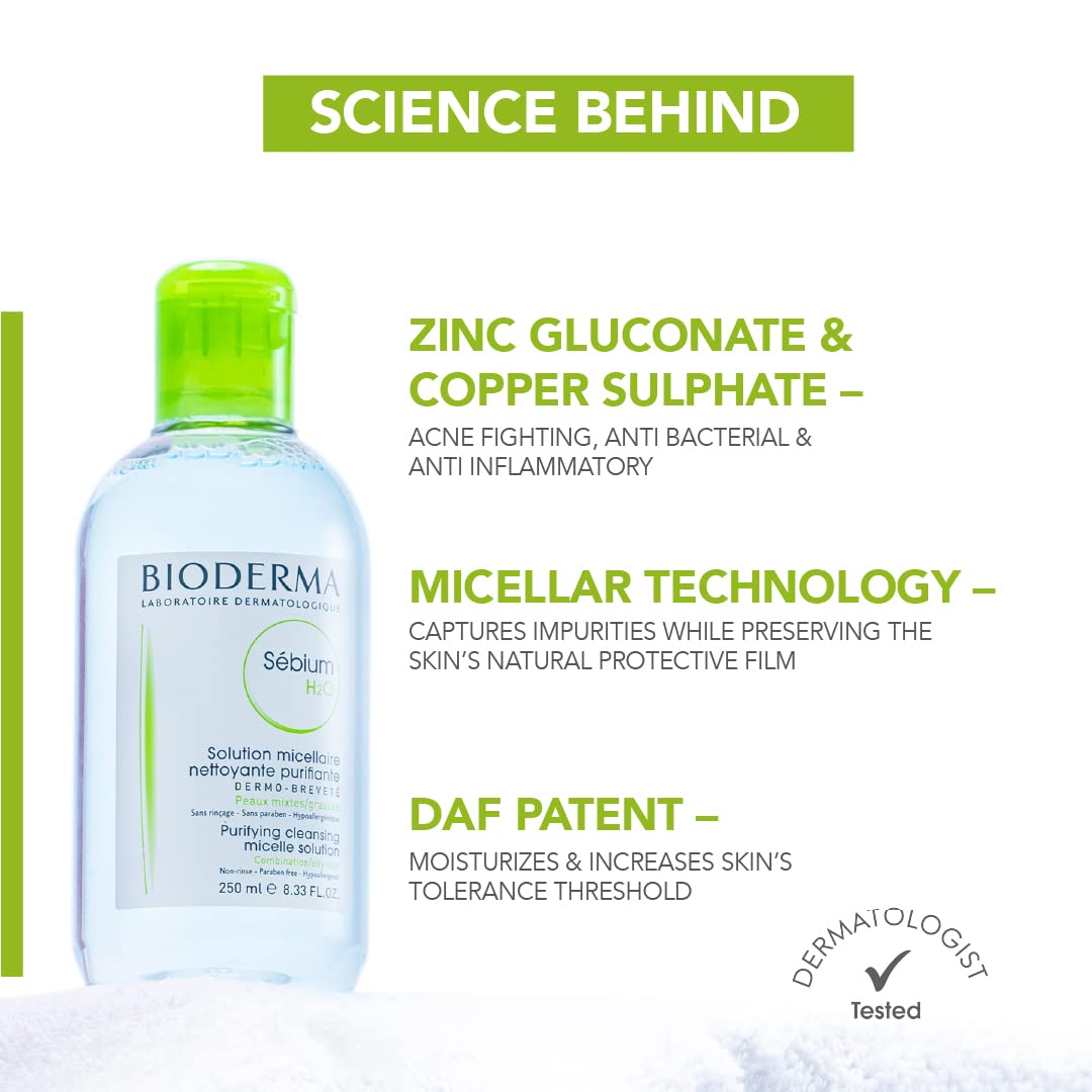 Bioderma Sébium H2O Purifying Micellar Cleansing Water and Makeup Removing Solution for Combination to Oily Skin 100 ml from Bioderma