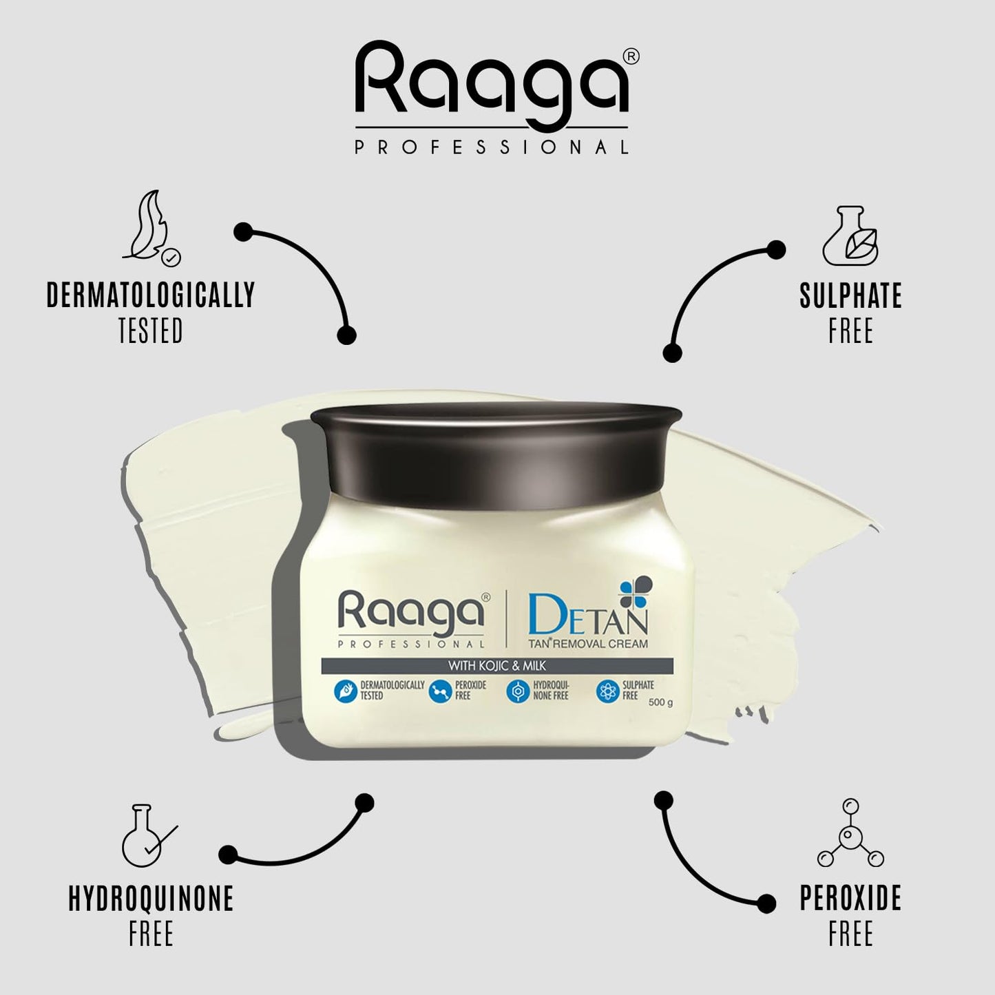 Raaga Professional De-Tan Pack | Tan Removal Cream with Kojic and Milk | Dermatologically Tested, Peroxide Free, Hydroquinone Free, Sulphate Free (500 gm) from Raaga Professional