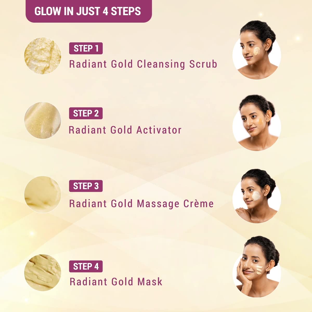 Lotus Radiant Gold Facial Kit for instant glow with 24K Pure Gold & Papaya ,4 easy steps (4 use) 1 Count (Pack of 1) from Lotus