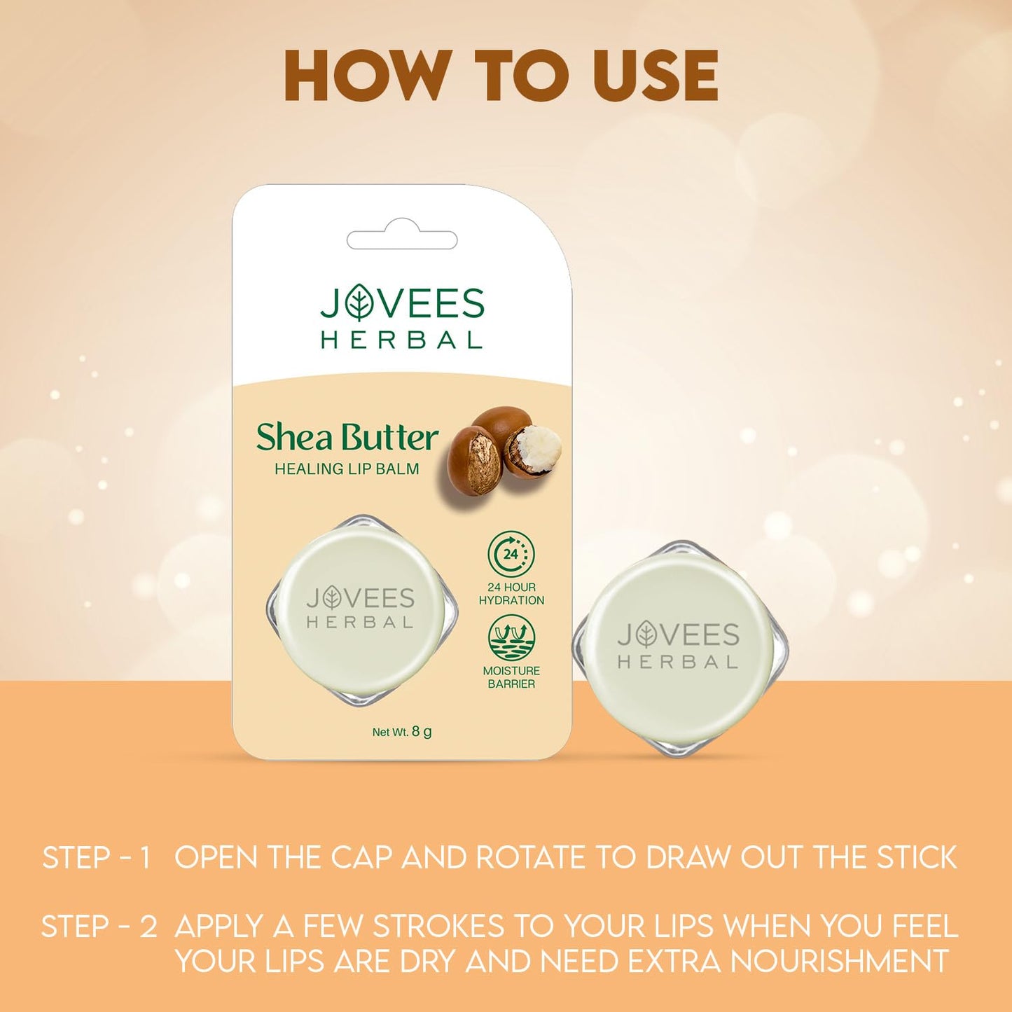 Jovees Herbal Shea Butter Healing Lip Balm | 24 Hour Hydration | Heals Dry and Flaky Lips | Gives Soft and Supple Lips 8g from JOVEES