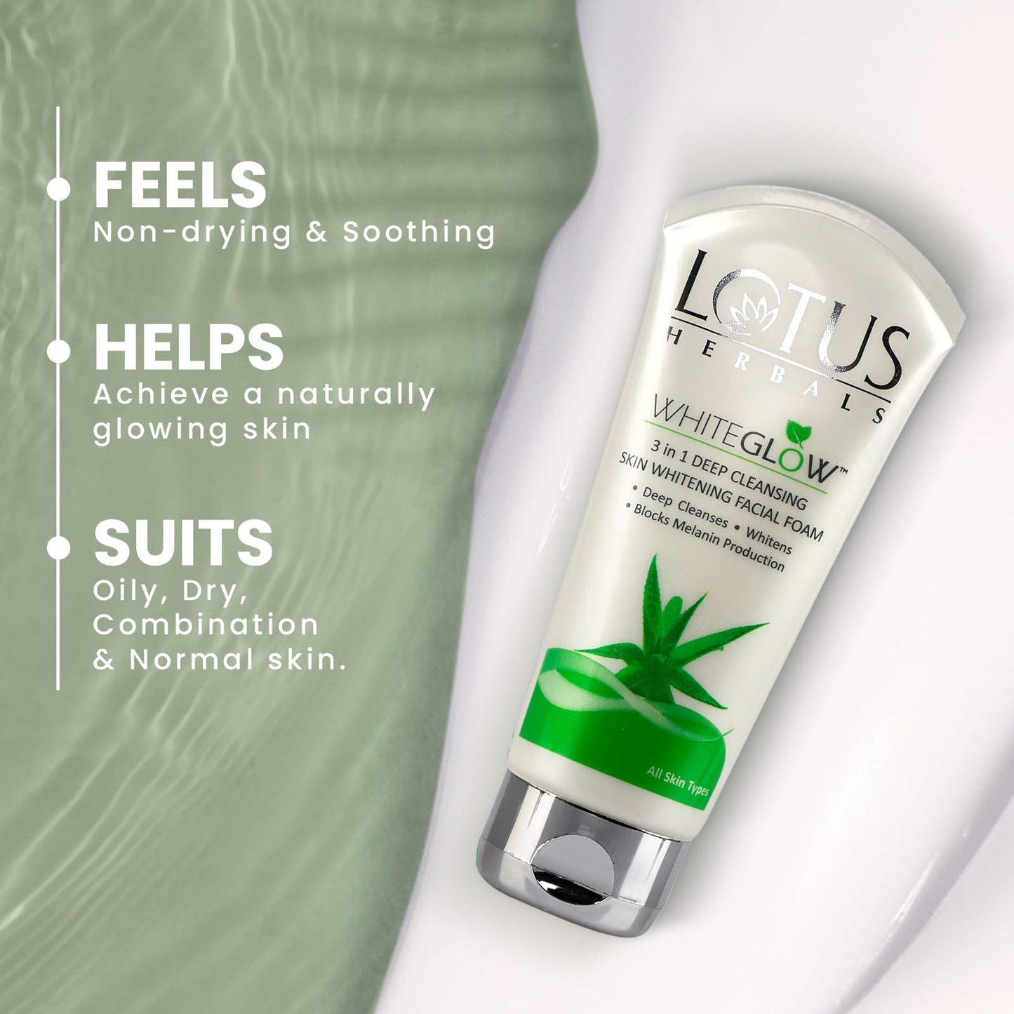 Lotus Herbals WhiteGlow 3 in 1 Deep Cleansing Facial Foam I Deep Cleansing formula I Acne-control I Non-drying I Fades dark spots I with Alpha Arbutin & Saxifraga extracts I Suits all skin types I Women & Men I 100ml from Lotus