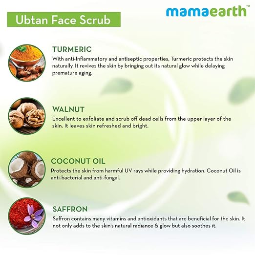 Mamaearth Ubtan Scrub For Face with Turmeric & Walnut for Tan Removal - 100g Face Scrub from mamaearth