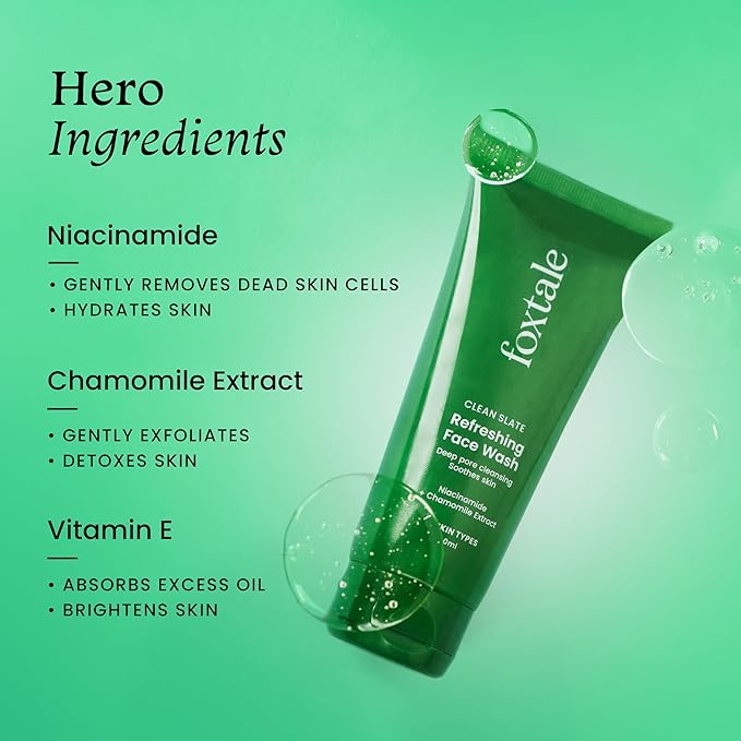 Foxtale Refreshing Face Wash for Deep Cleansing with Niacinamide, Hydrates & Brightens, Non-Drying Cleanser for Glowing Skin, Men & Women, For All Skin Types - 100 ml face Wash from FoxTale