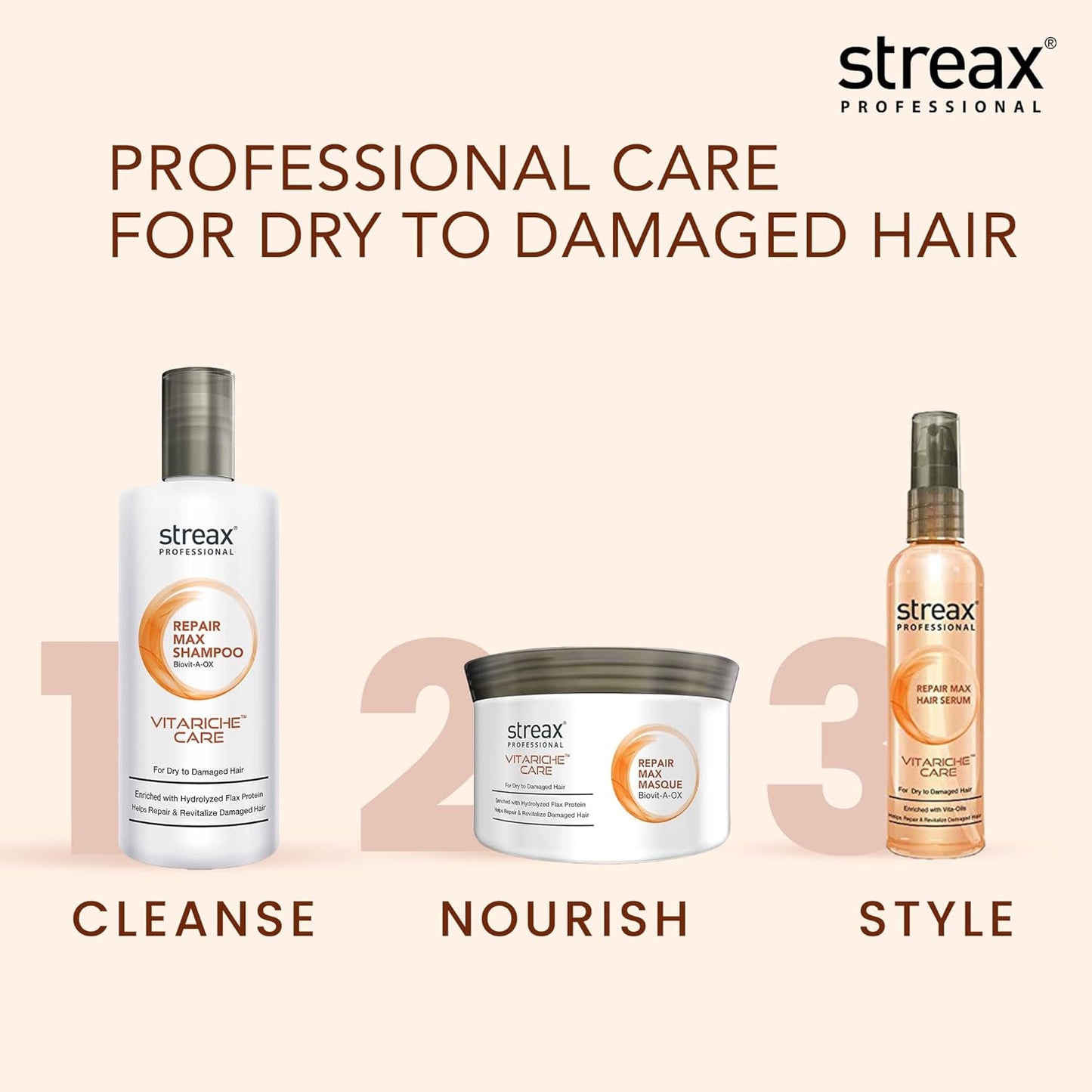 Streax Professional Pro Vitariche Repair Max Shampoo, 300Ml from Streax Professional