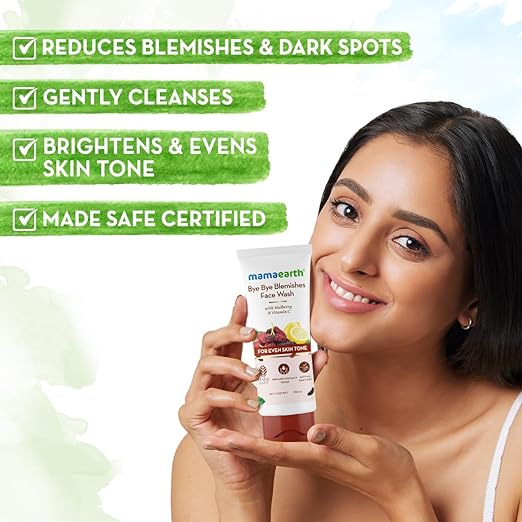Mamaearth Bye Bye Blemishes Face Wash with Mulberry and Vitamin C for Even Skin Tone - 100 ml Gently Cleanses | Reduces Dark Spots | Brightens Skin | Reduces Pigmentation | Niacinamide face Wash from mamaearth