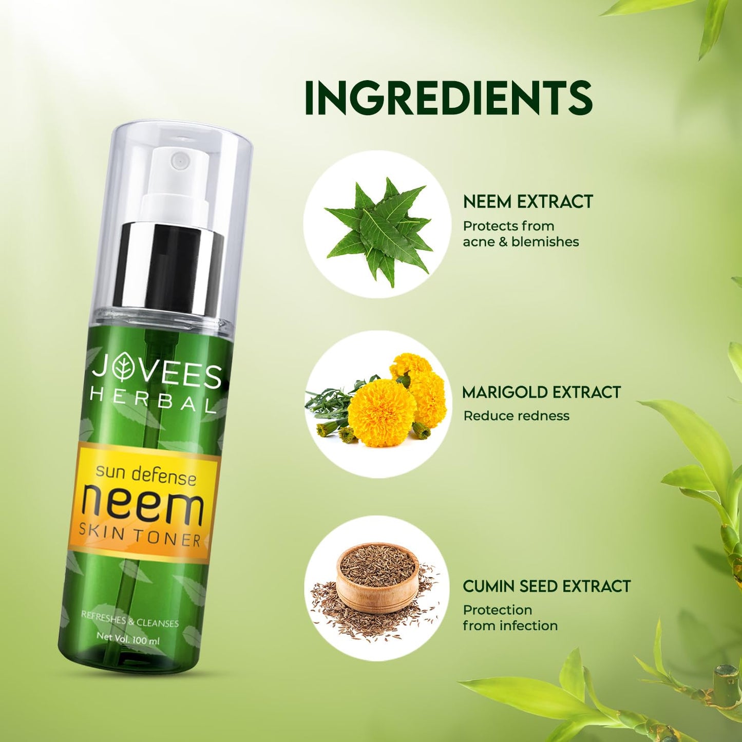 Jovees Herbal Neem Toner For Face, 100 ml | Skin Toner For Protection From Sun Damage & Tanning | All Skin Types | Paraben & Alcohol Free from JOVEES