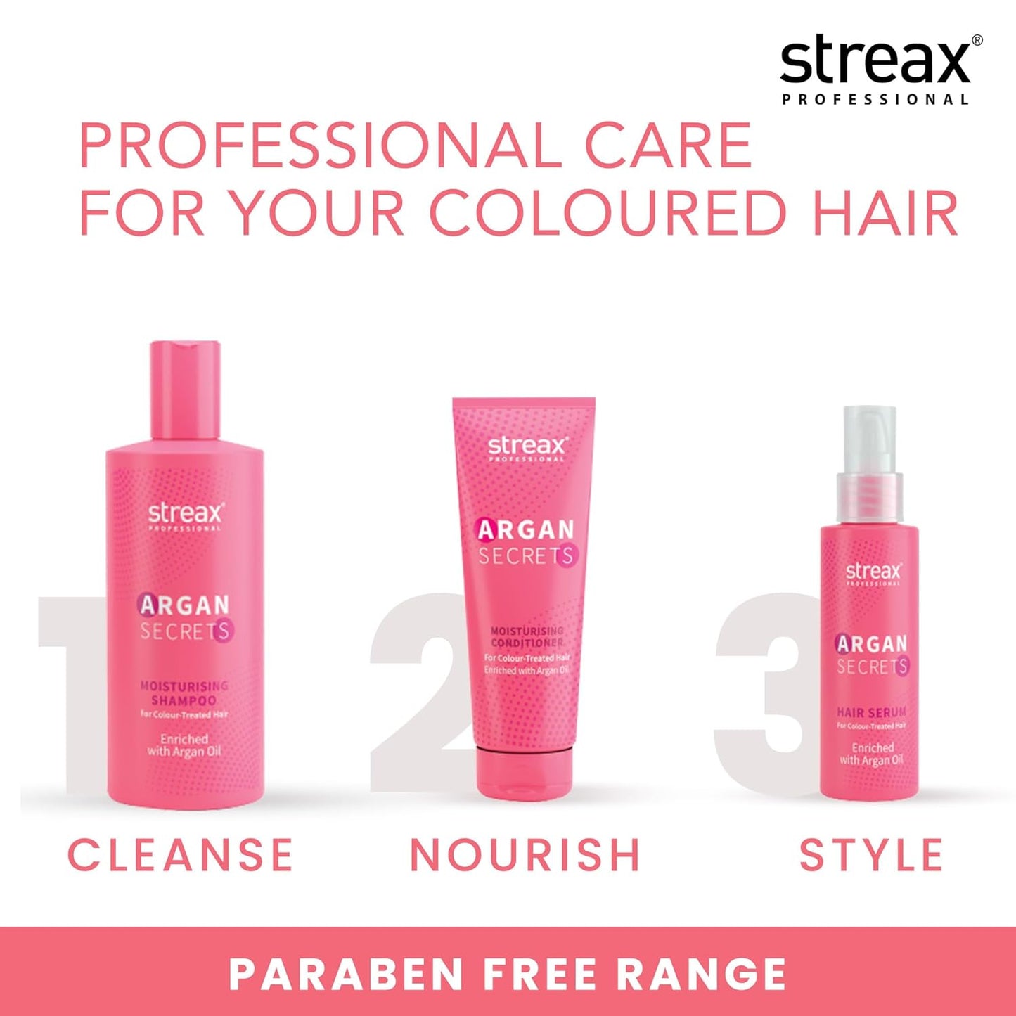 Streax Professional Argan Secrets MOISTURISING Shampoo for Women | Enriched with Argan Oil & UV Filter | Enhances Colour Retention | Cleanses & Nourishes Hair 300ml from Streax Professional
