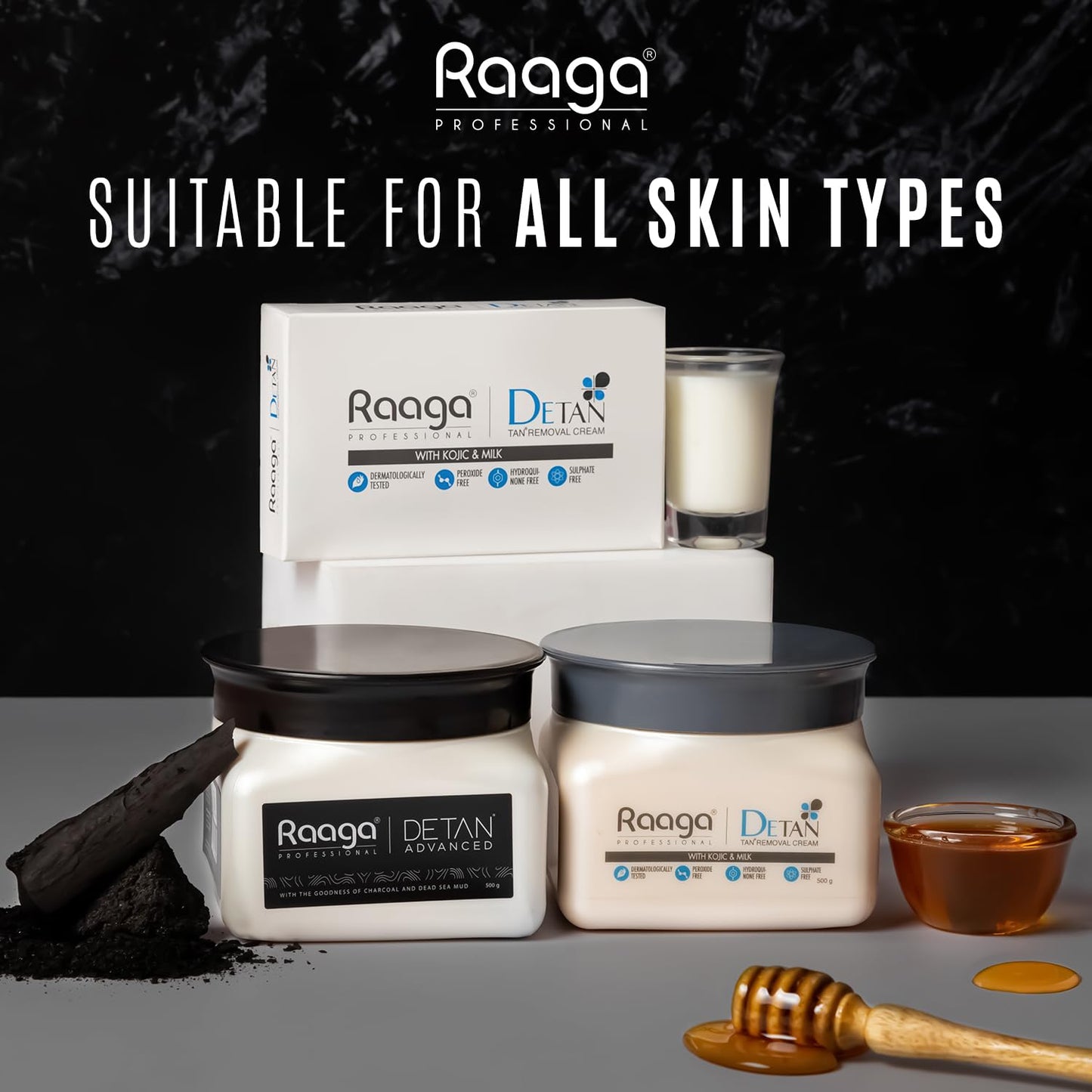 Raaga Professional De-Tan Pack | Tan Removal Cream with Kojic and Milk | Dermatologically Tested, Peroxide Free, Hydroquinone Free, Sulphate Free (500 gm) from Raaga Professional