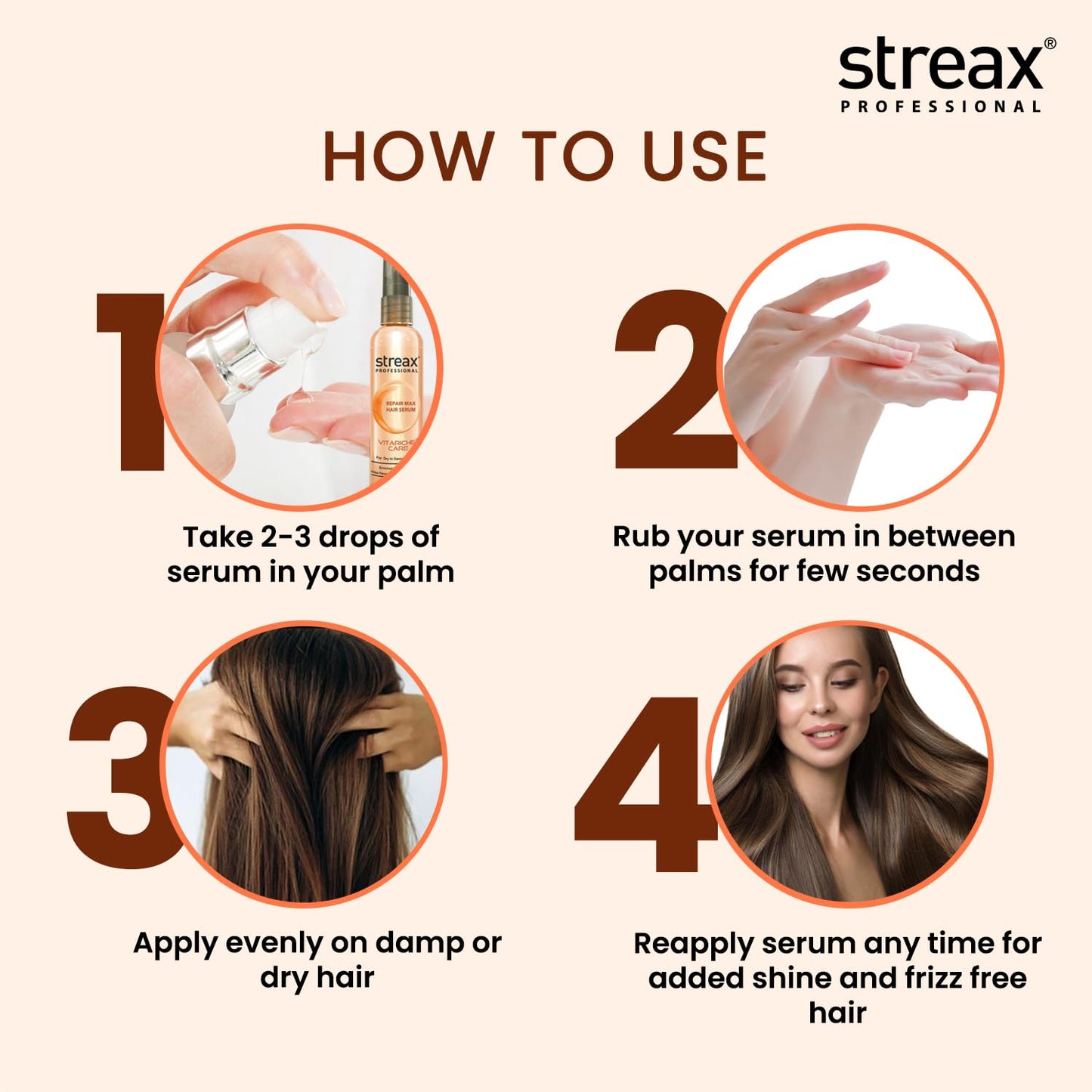 Streax Professional Vitariche Care Repair Max Hair Serum For Men & Women | Helps Repair & Rejuvenate Dry & Damaged Hair | Provides Softer, Nourished & Healthier Hair | For Dry To Damaged Hair, 100 ml from Streax Professional