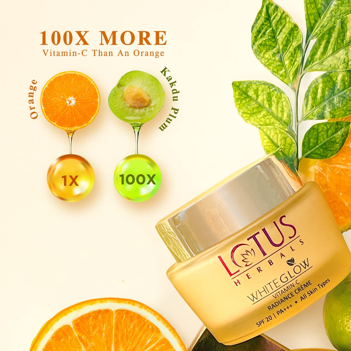 Lotus Herbals WhiteGlow Vitamin C Radiance Cream | SPF 20 | For Dark Spots & Dull Skin | Anti- Pollution | 50g from Lotus