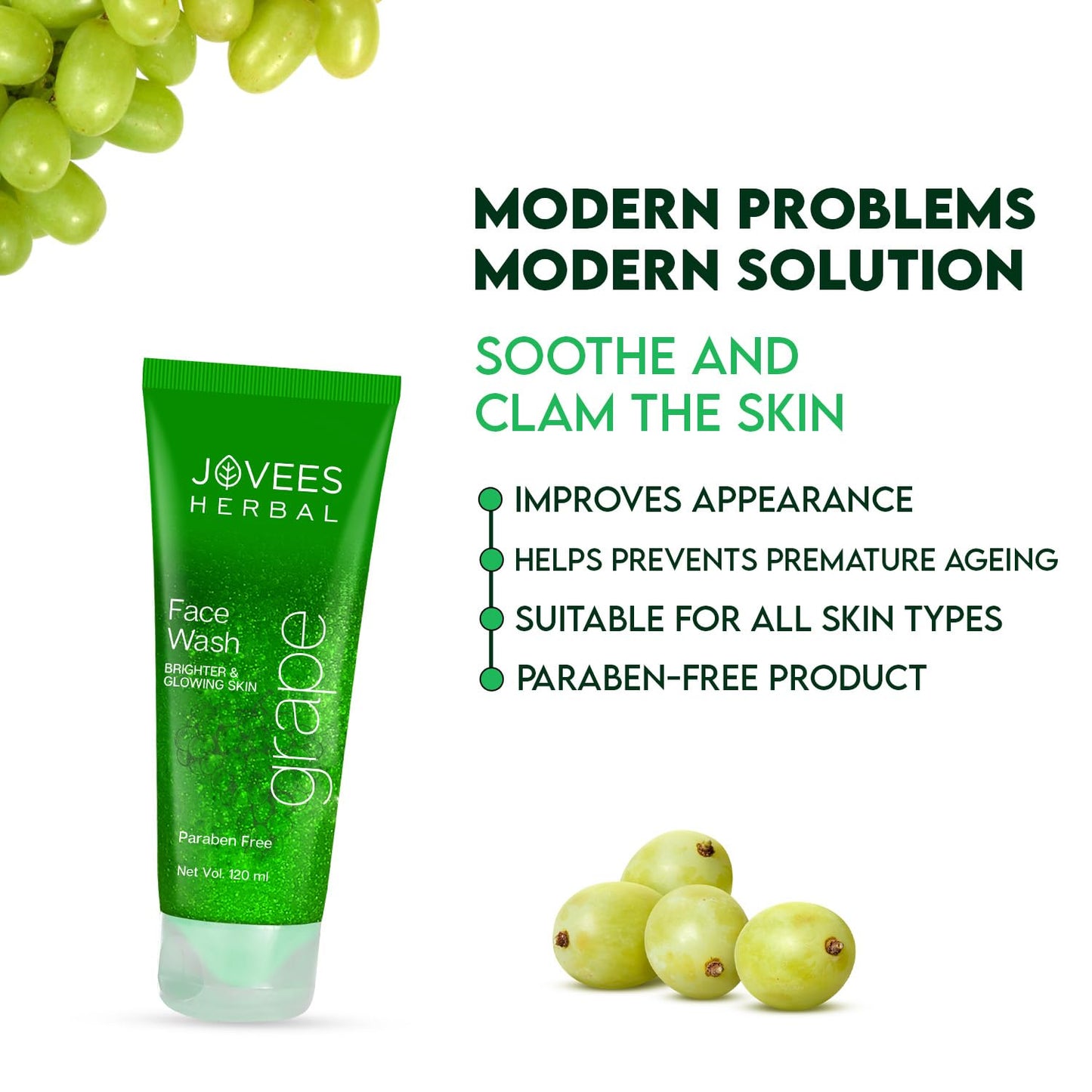 Jovees Herbal Grape Face Wash With Grape Seed & Orange Peel Extracts | For Brighter & Glowing Skin | Reduces Uneven Skin Tone & Fine Lines | For All Skin Types 120 ML from JOVEES