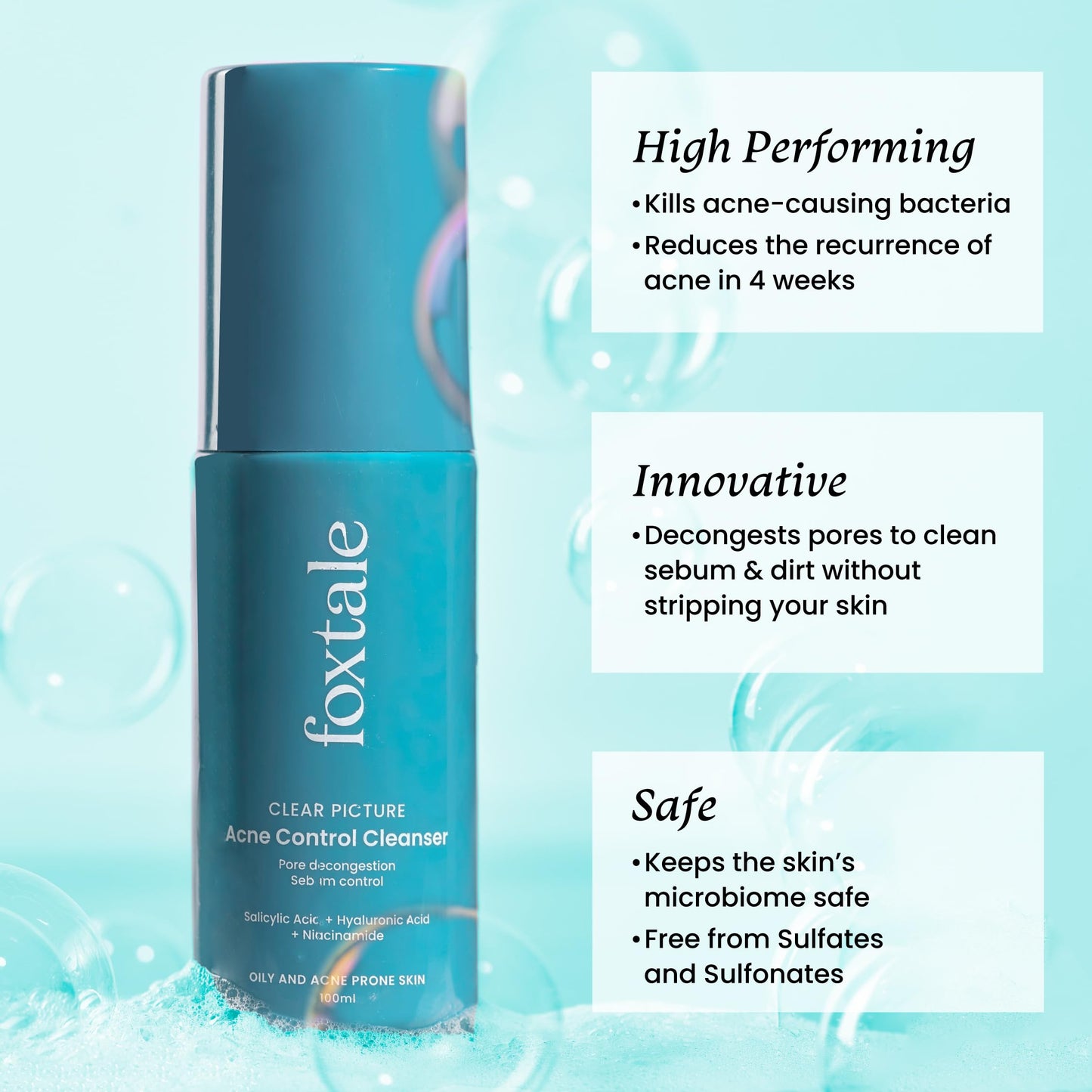 Foxtale 2% Salicylic Acid Face Wash for Oily & Acne Prone Skin with Niacinamide, Hyaluronic Acid | Anti Acne Cleanser for Oil Control | Reduces Pimples and Breakouts | Men & Women- 100 ml from FoxTale