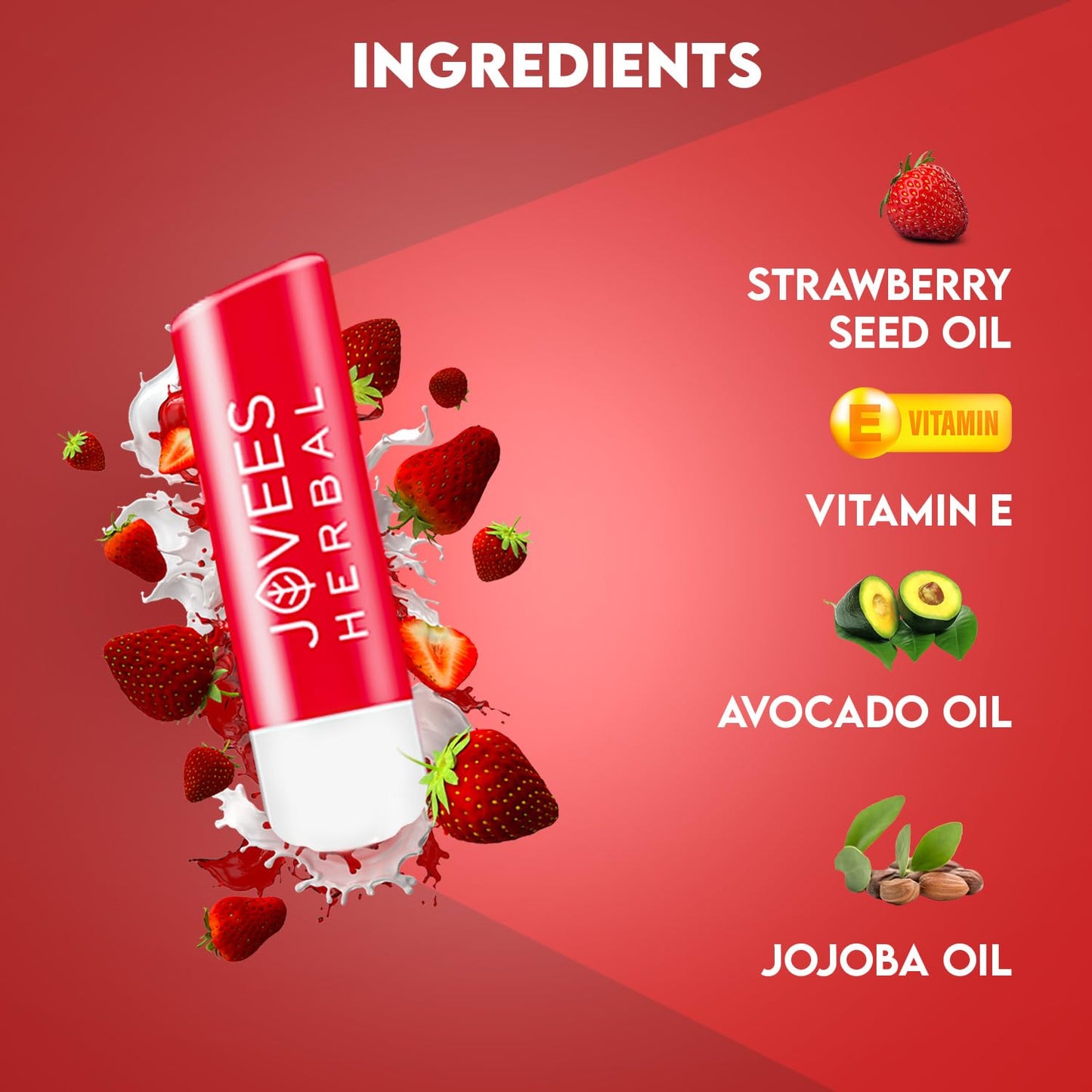 Jovees Herbal Strawberry High Gloss Lip Balm | With Vitamin E | 24 hour Moisture | Gives soft and smooth lips 5g from JOVEES