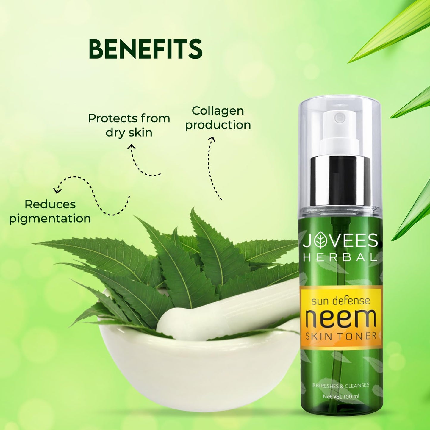 Jovees Herbal Neem Toner For Face, 100 ml | Skin Toner For Protection From Sun Damage & Tanning | All Skin Types | Paraben & Alcohol Free from JOVEES