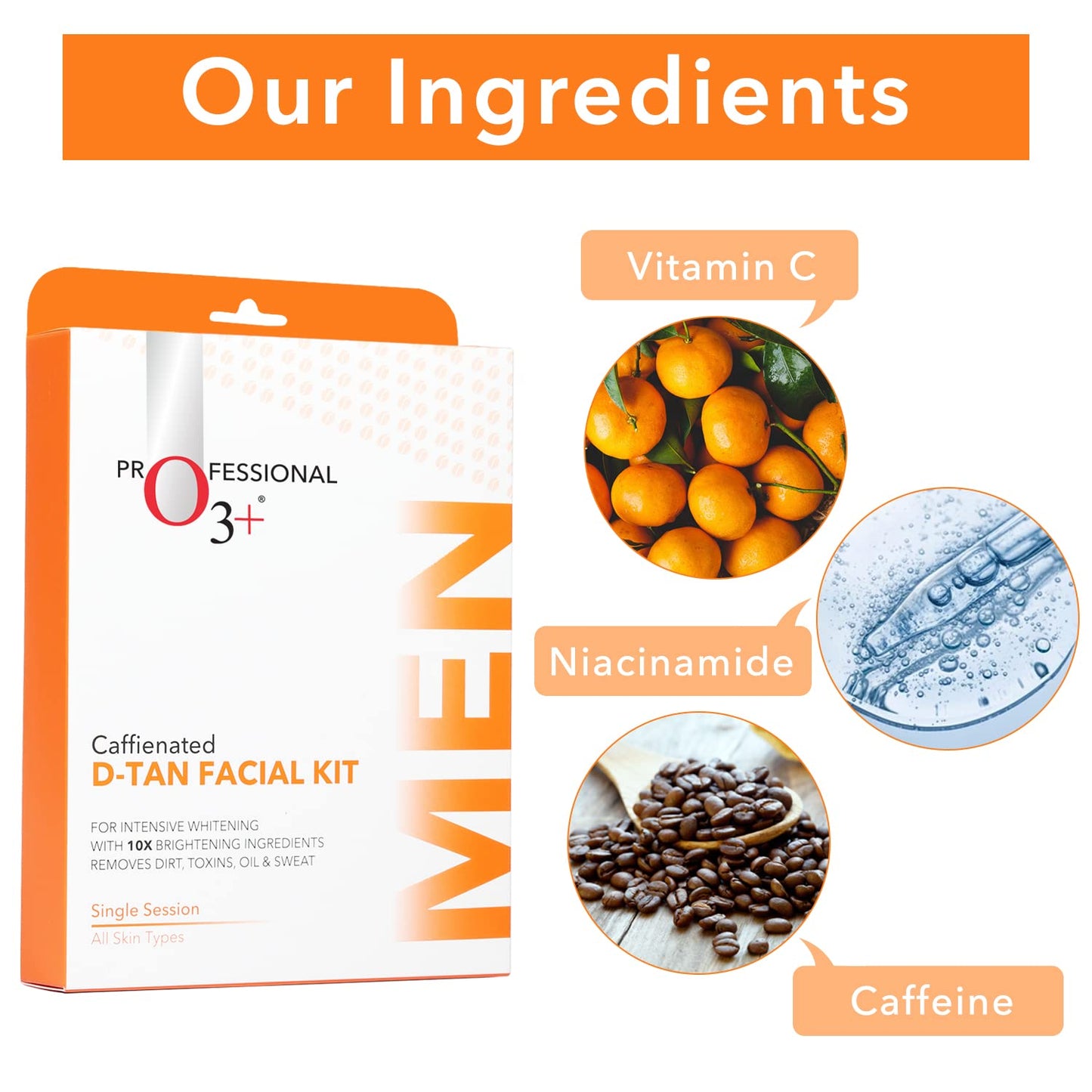 O3+ Caffeinated D-Tan Facial Kit for removing dirt toxins oil and sweat single session for All Skin Types 40 GM from O3+