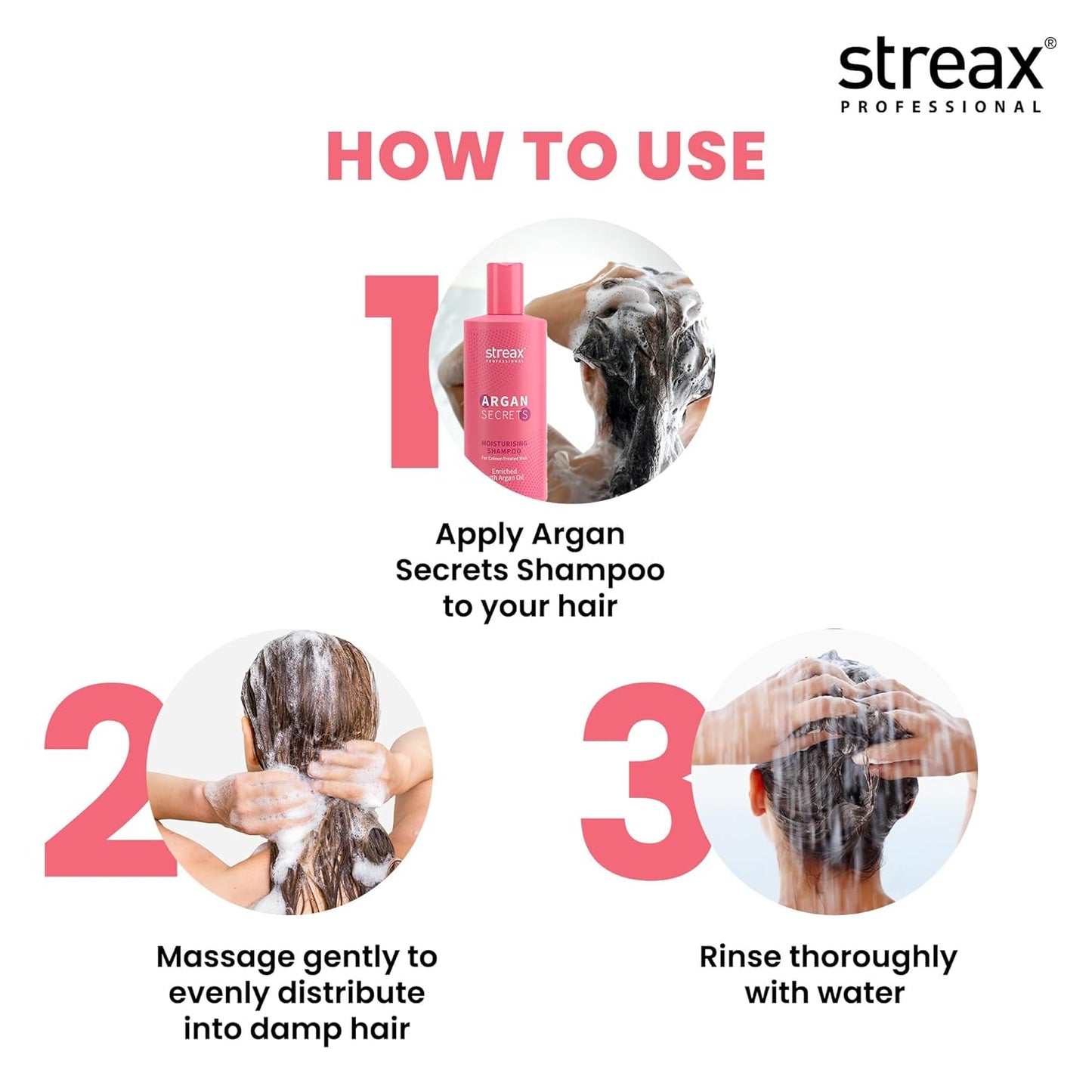 Streax Professional Argan Secrets MOISTURISING Shampoo for Women | Enriched with Argan Oil & UV Filter | Enhances Colour Retention | Cleanses & Nourishes Hair 300ml from Streax Professional