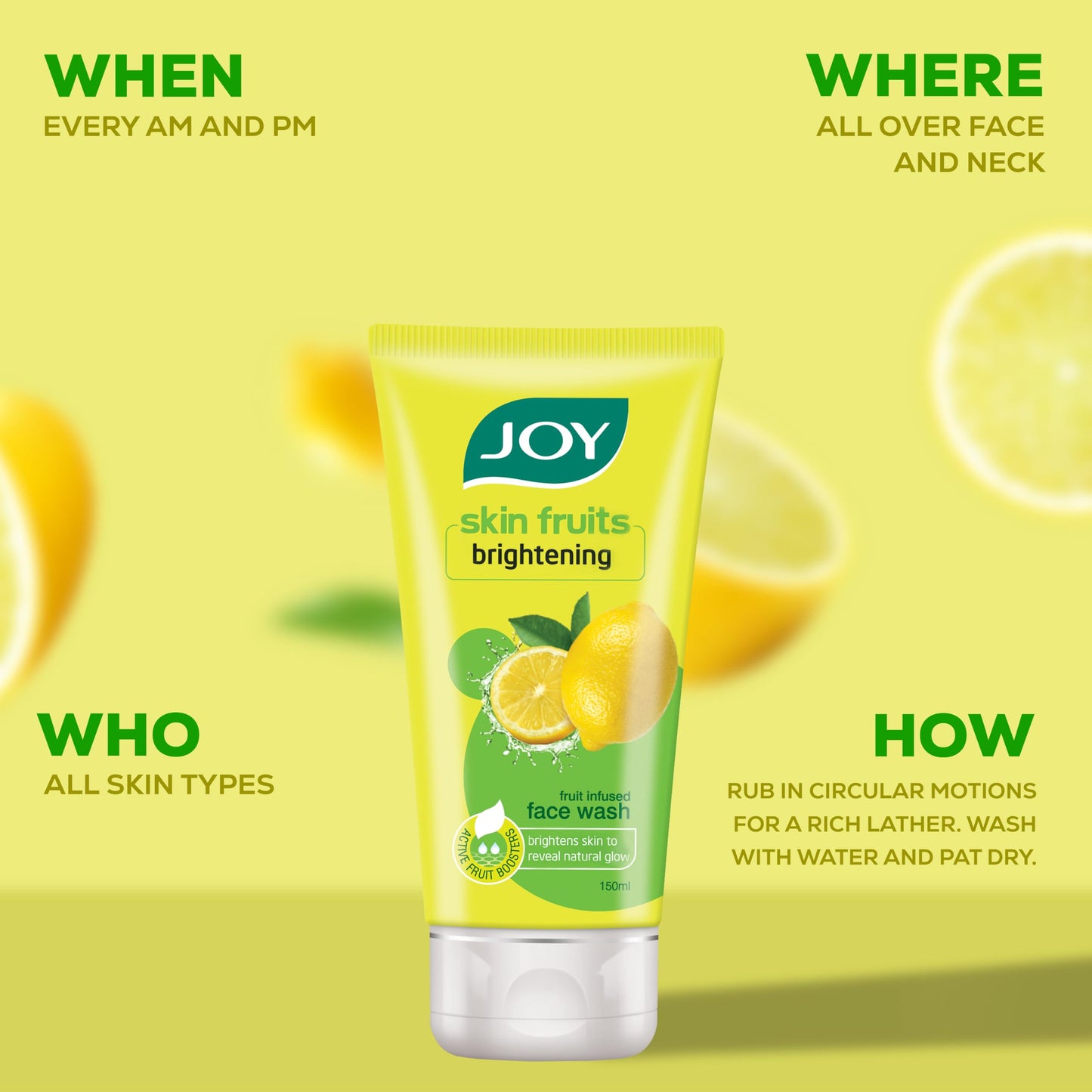 Joy Skin Brightening Lemon Face Wash (150ml) With Vitamin C For Naturally Glowing Skin | Removes Excess Oil & Dirt | Suitable For All Skin Types from JOY