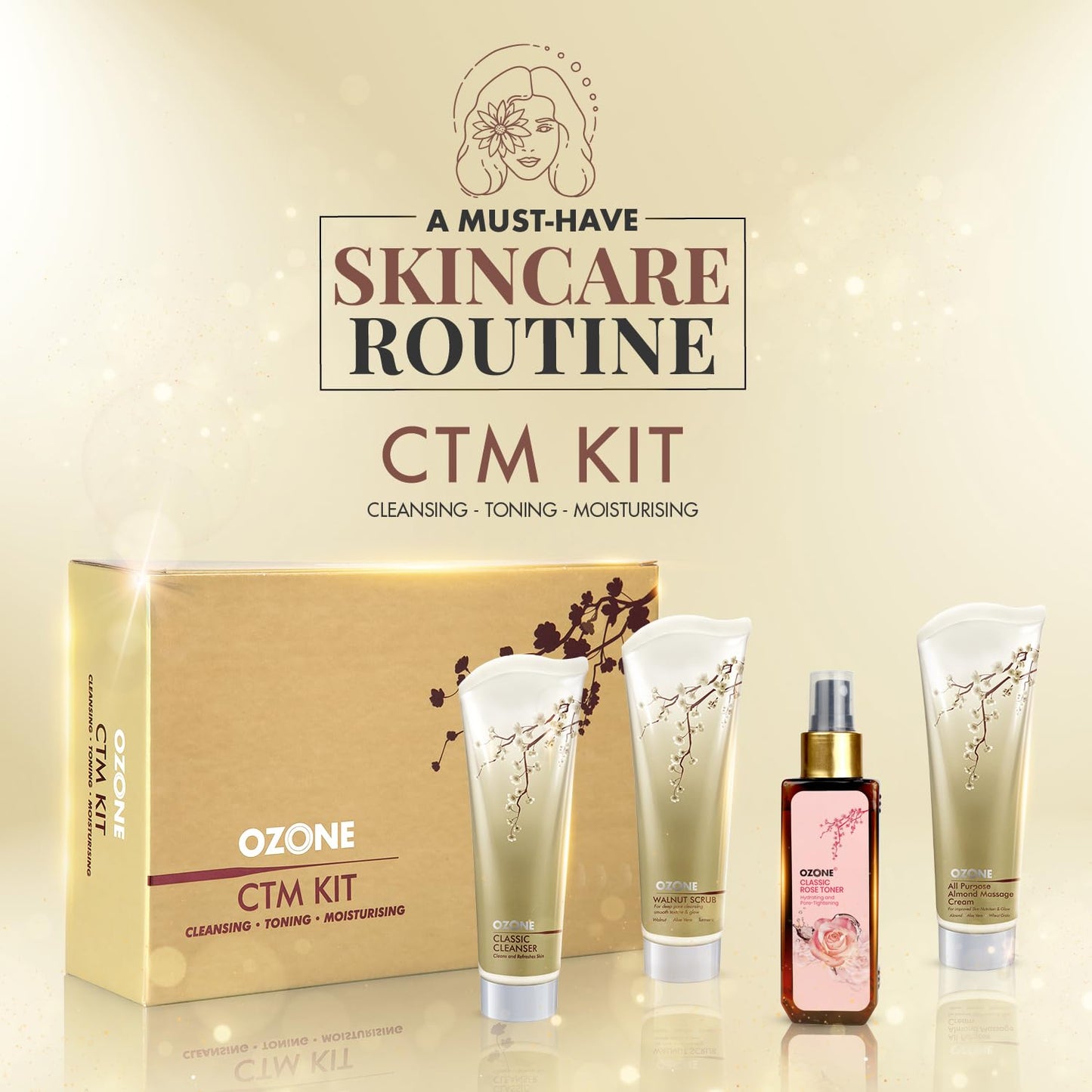 Ozone Cleansing Toning Moisturizing Kit | Facial Kit For Men & Women | Ideal For All Skin Types Glowing Skin, Bright & Radiant Complexion | Reduces Fine Line & Wrinkles | 300 gm from Ozone