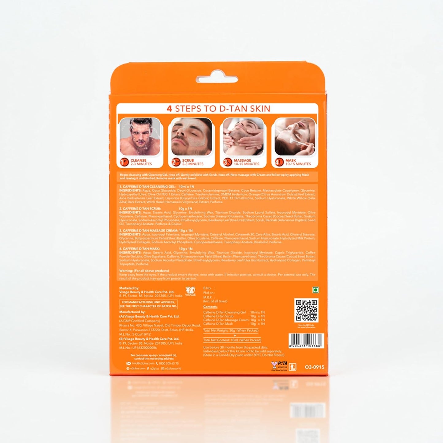 O3+ Caffeinated D-Tan Facial Kit for removing dirt toxins oil and sweat single session for All Skin Types 40 GM from O3+