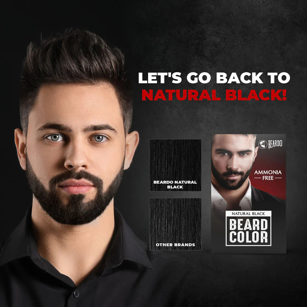 Beardo Beard Color For Men - Natural Black, 60ml | Long Lasting | No Ammonia | Easy to apply, No Stain Beard Hair Colour for men | Skin Friendly Hair dye | Full Grey Hair Coverage Beard Color color from BEARDO