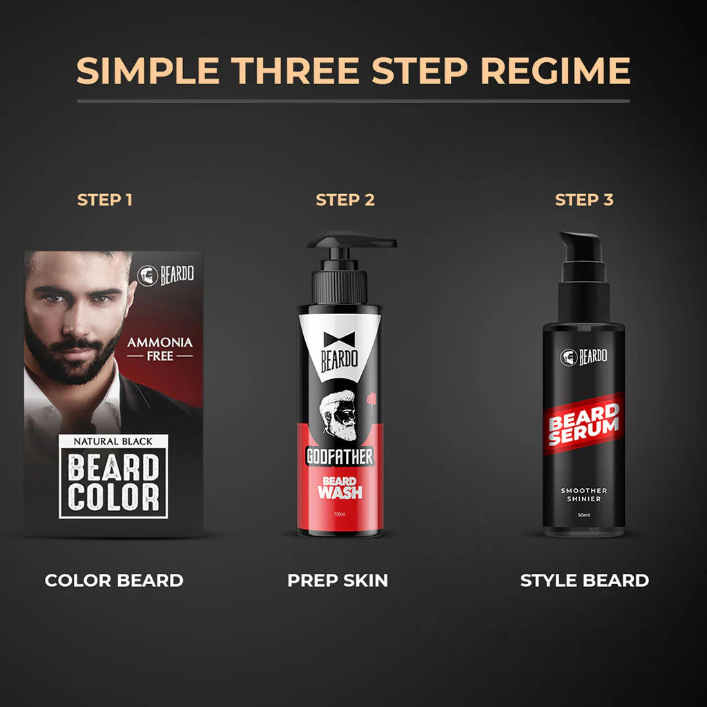 Beardo Beard Color For Men - Natural Black, 60ml | Long Lasting | No Ammonia | Easy to apply, No Stain Beard Hair Colour for men | Skin Friendly Hair dye | Full Grey Hair Coverage Beard Color color from BEARDO
