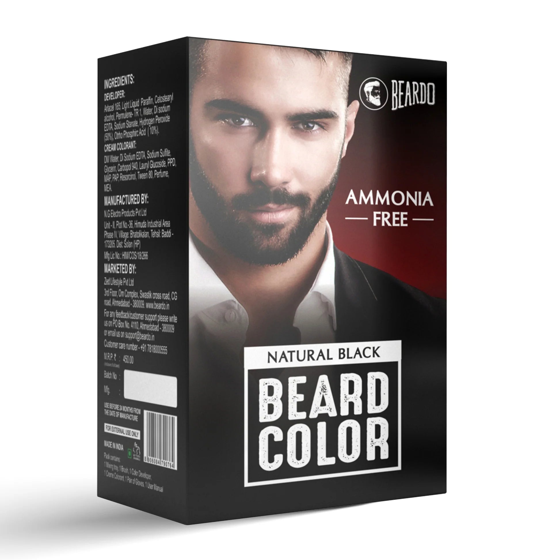 Beardo Beard Color For Men - Natural Black, 60ml | Long Lasting | No Ammonia | Easy to apply, No Stain Beard Hair Colour for men | Skin Friendly Hair dye | Full Grey Hair Coverage Beard Color color from BEARDO