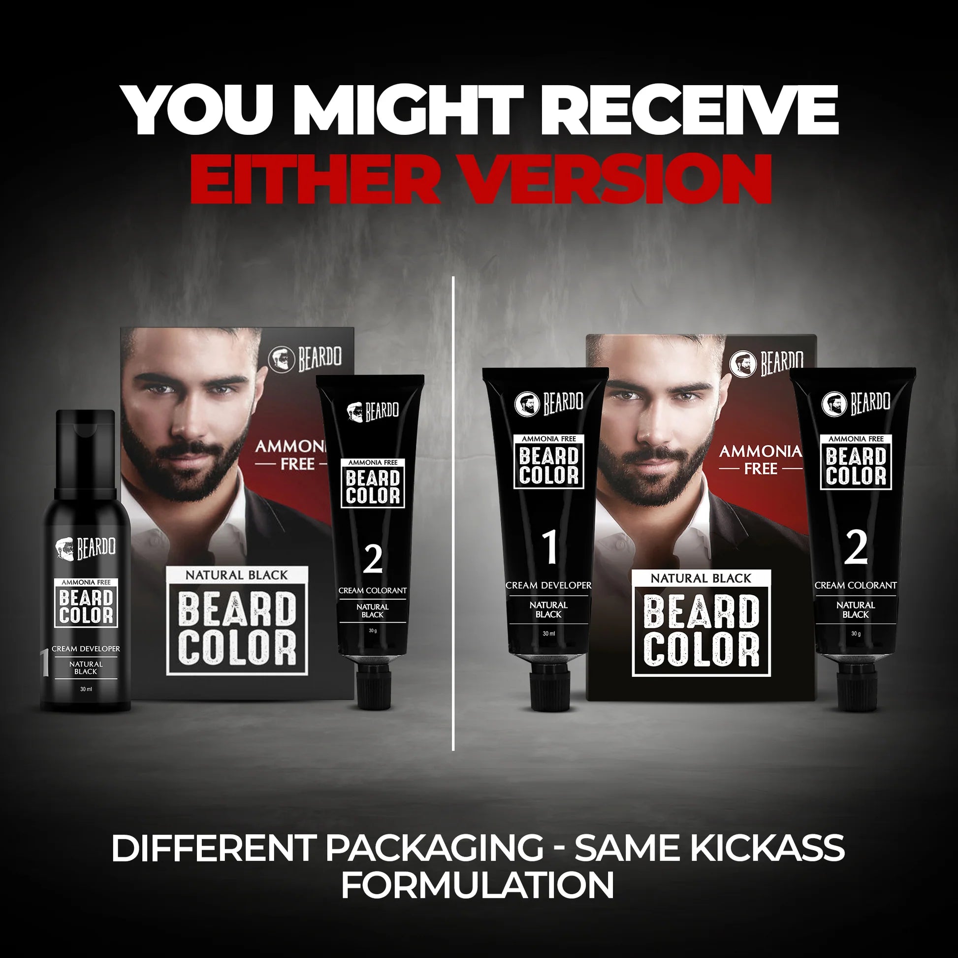 Beardo Beard Color For Men - Natural Black, 60ml | Long Lasting | No Ammonia | Easy to apply, No Stain Beard Hair Colour for men | Skin Friendly Hair dye | Full Grey Hair Coverage Beard Color color from BEARDO