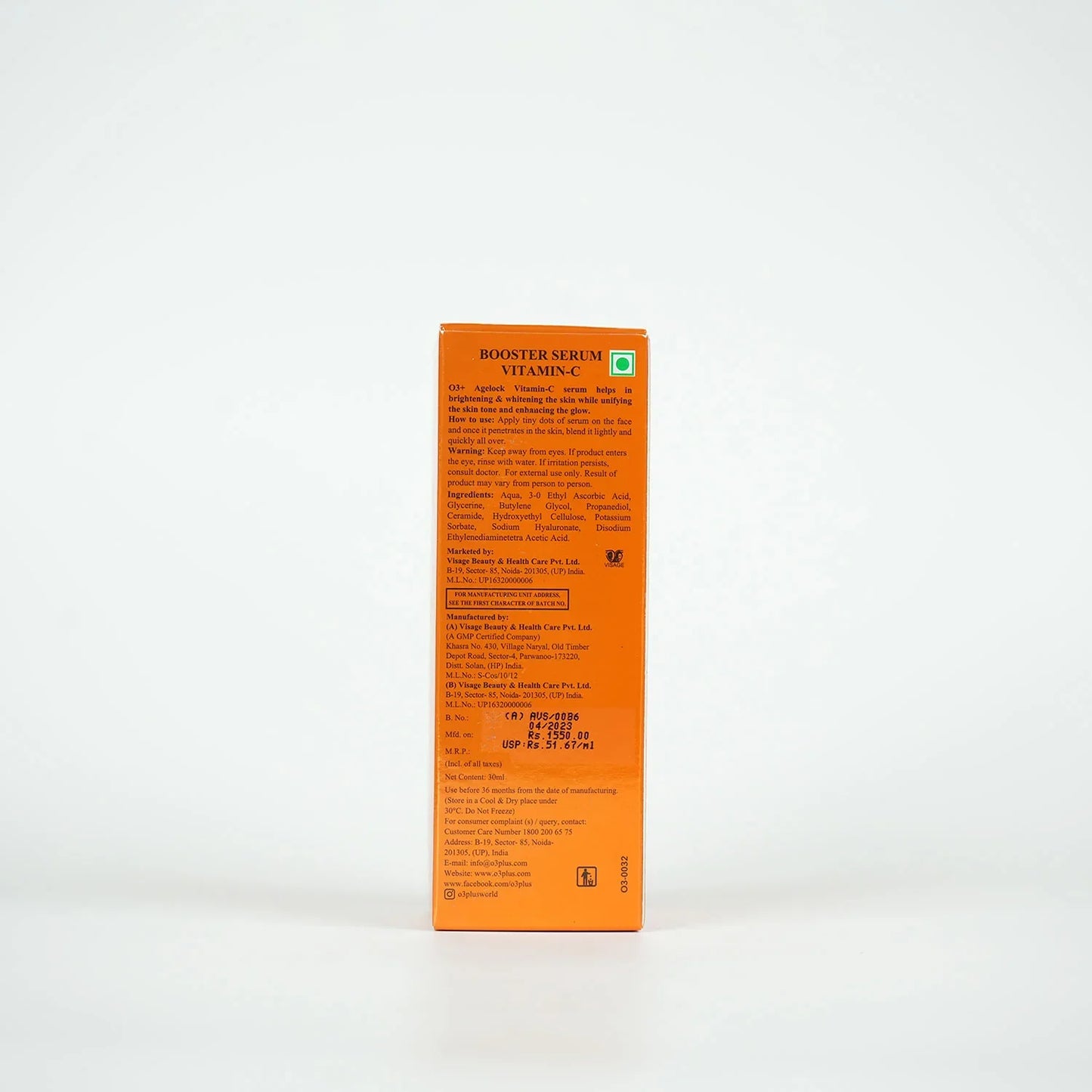 O3+ Agelock Vitamin C Booster Serum Facial Antioxidant for Sun Damage Repair & Even Skin Tone Enriched with Orange Peel, 30 ml Moisturizer from O3+