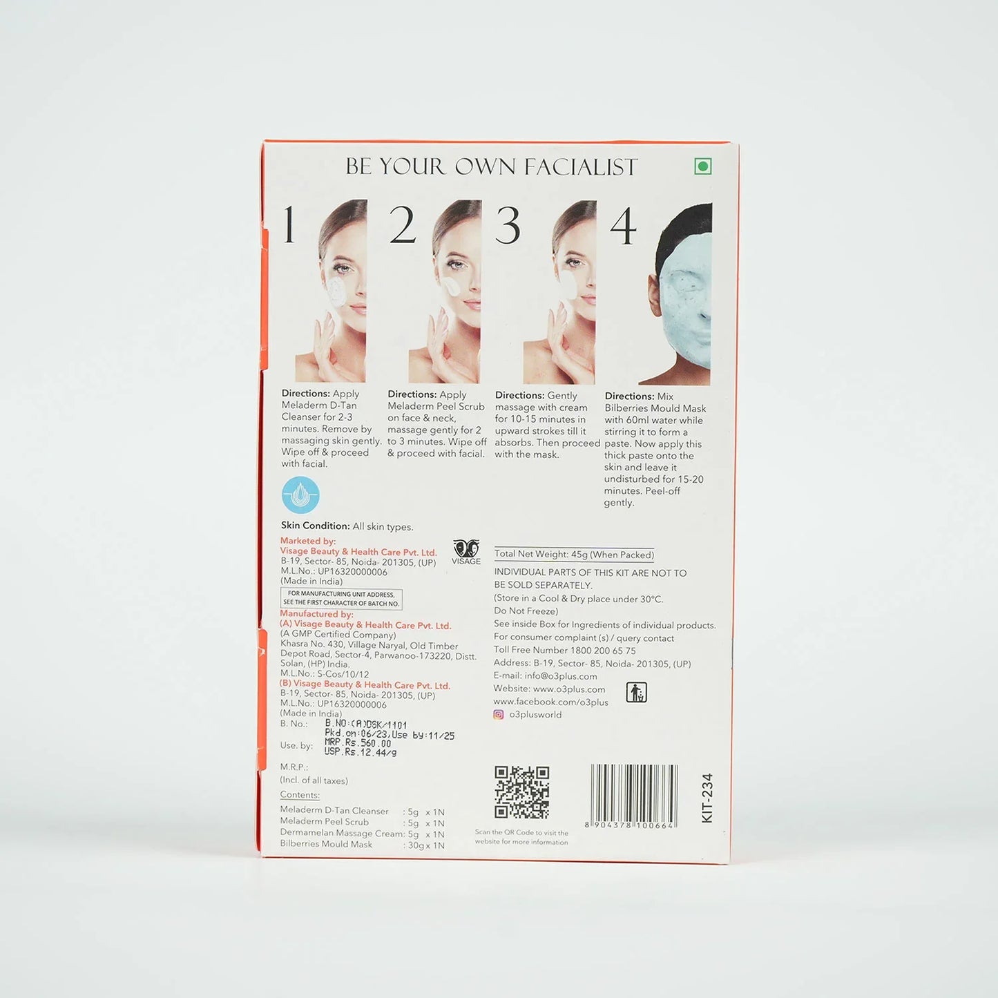 O3+ D-Tan Facial kit for tan removal & brightness for tanned & dull skin, 45g peel off mask from O3+