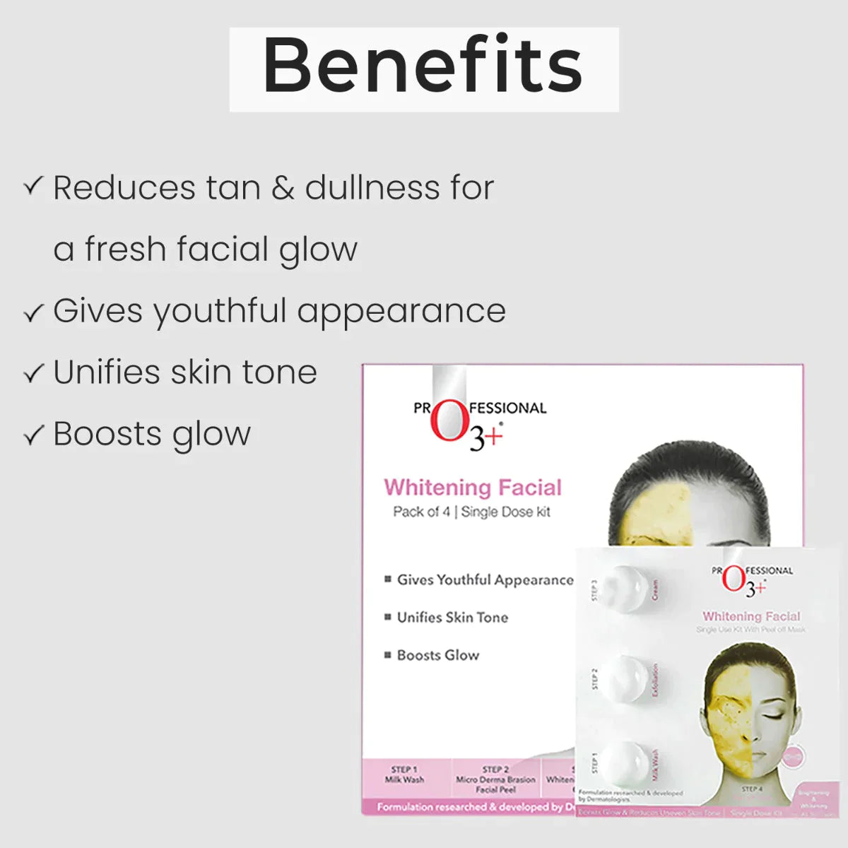 O3+ Whitening Facial Kit Pack of 4 for Dull Skin facial Kits from O3+
