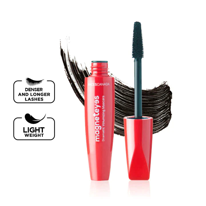 FACES CANADA Magneteyes Dramatic Volumizing Mascara - Black, 9.5ml | Lightweight, Denser & Longer Lashes | Intense Black Finish | Adds Volume | Easy Wash | No Clumping | Cruelty Free