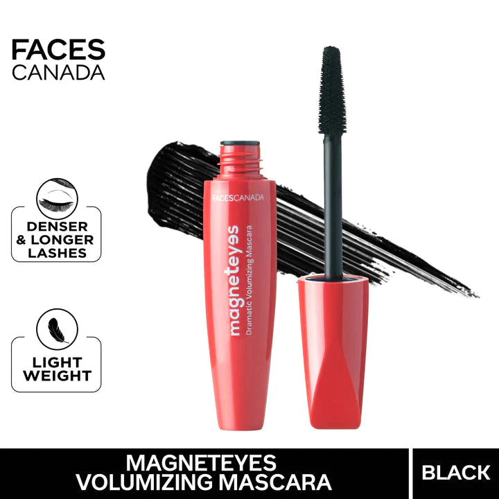 FACES CANADA Magneteyes Dramatic Volumizing Mascara - Black, 9.5ml | Lightweight, Denser & Longer Lashes | Intense Black Finish | Adds Volume | Easy Wash | No Clumping | Cruelty Free eyes from Face canada