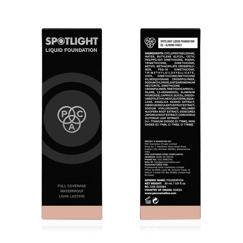 PAC Spotlight Liquid Foundation - Full Coverage Longlasting Waterproof Formula