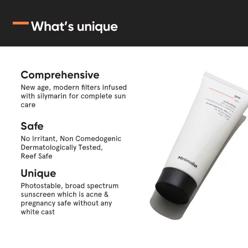 Minimalist SPF 60 PA ++++ Sunscreen With Antioxidant Silymarin,Senstive Skin, Acne & Pregnancy Safe (50gm) sunscreen from HAVIN